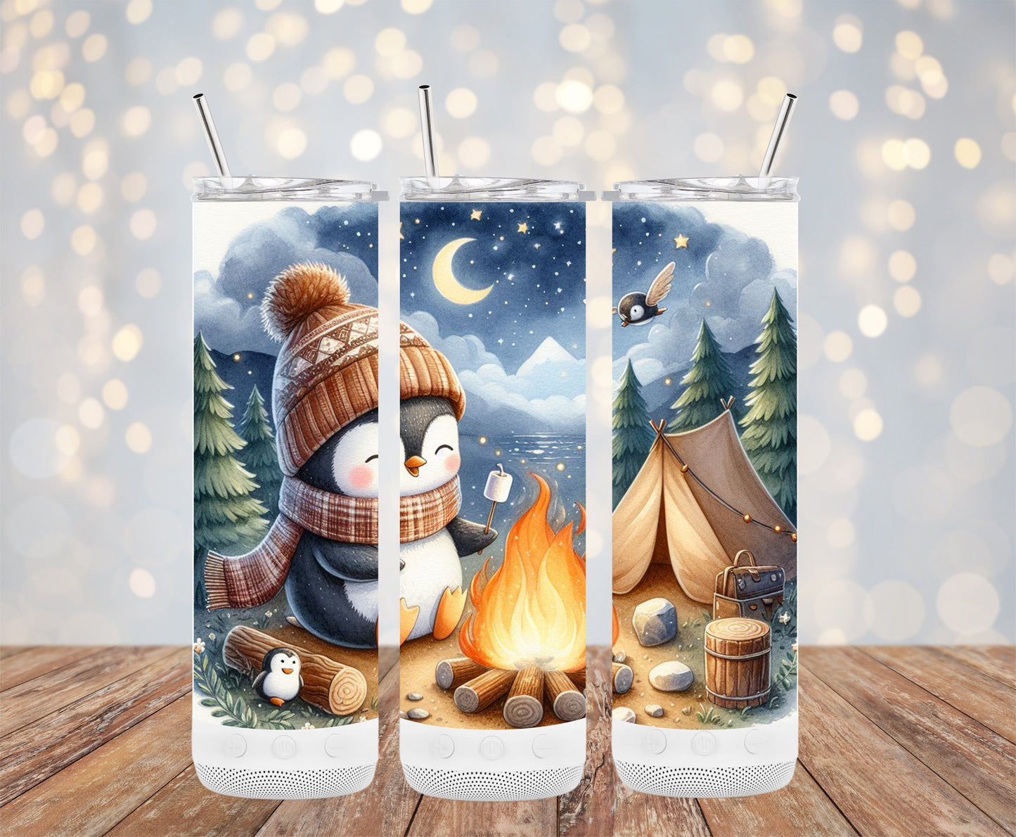 Adorable Camping Penguin Design Stainless Steel Tumbler product