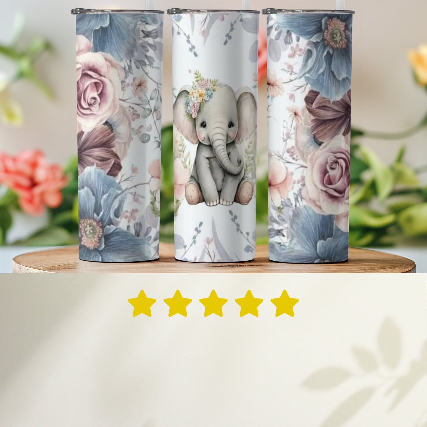 Beautiful Floral and Elephant Print Tumbler product type