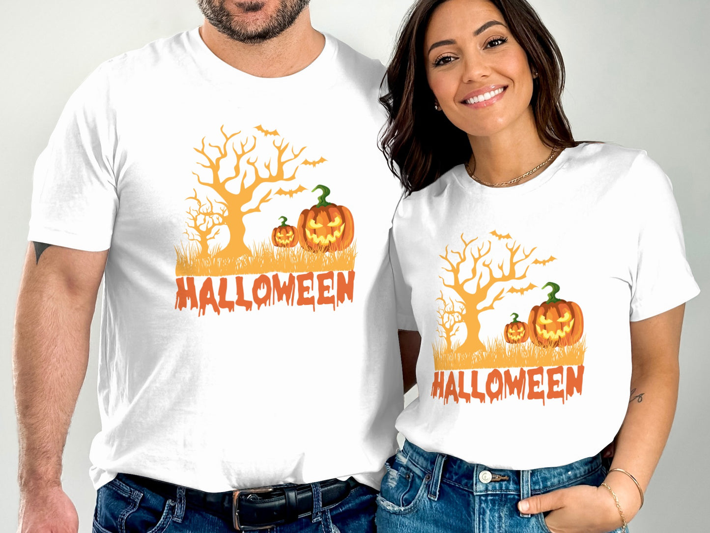 Halloween Pumpkin and Tree Graphic T-Shirt product
