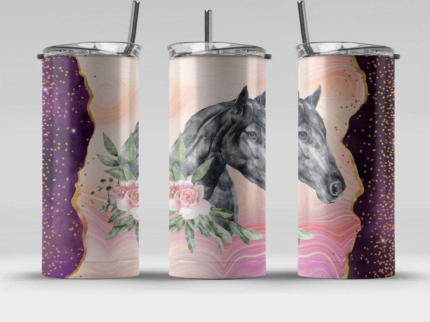Elegant Horse and Floral Design Tumbler Cup product type
