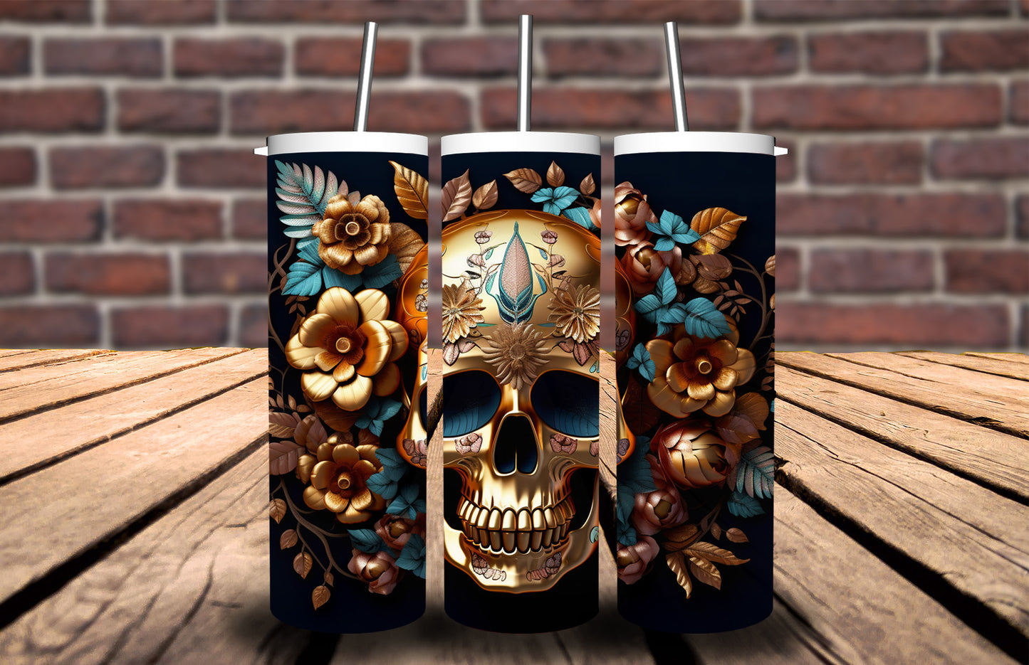 3D Golden Skull 90887 Tumbler