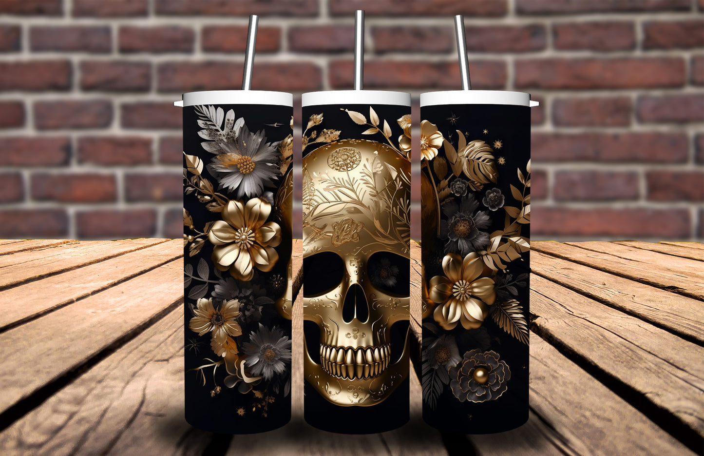 3D Golden Skull 90889 Tumbler