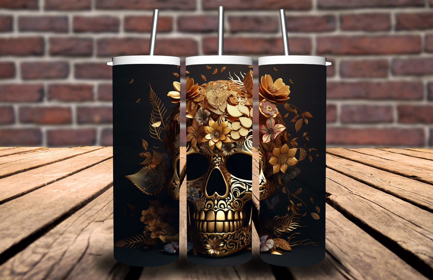 3D Golden Skull 90891 Tumbler