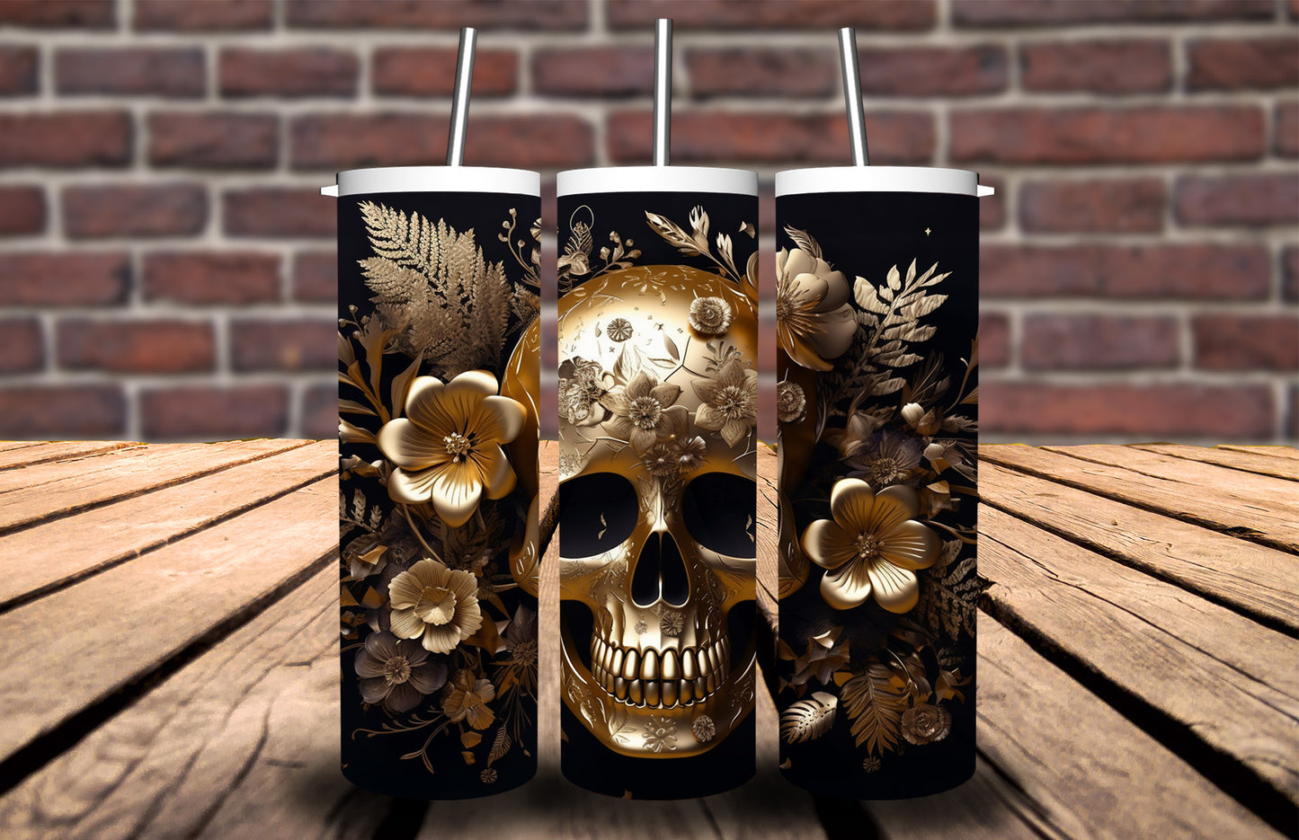 3D Golden Skull 90893 Tumbler
