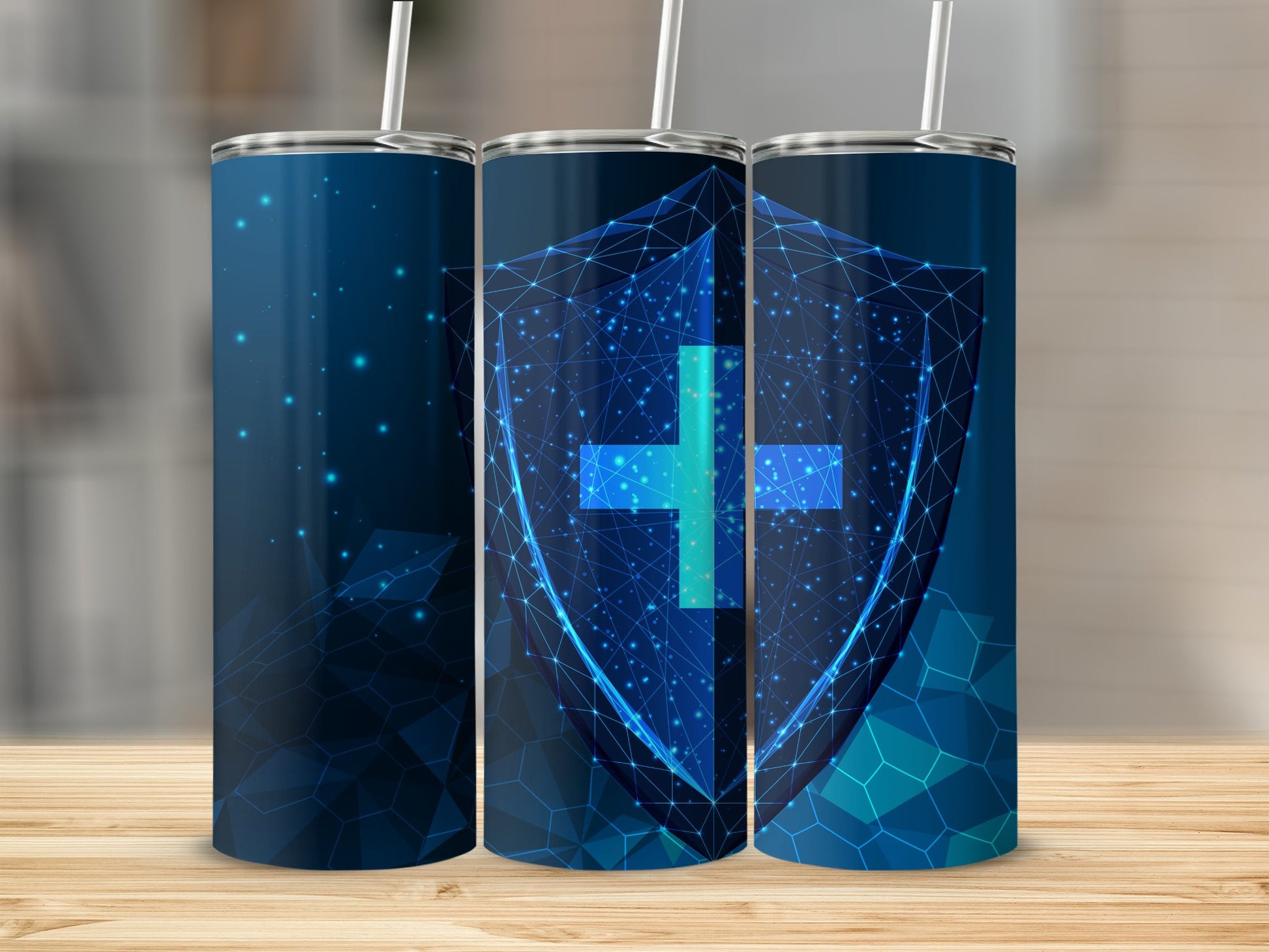 Blue Digital Shield Design Stainless Steel Tumbler product