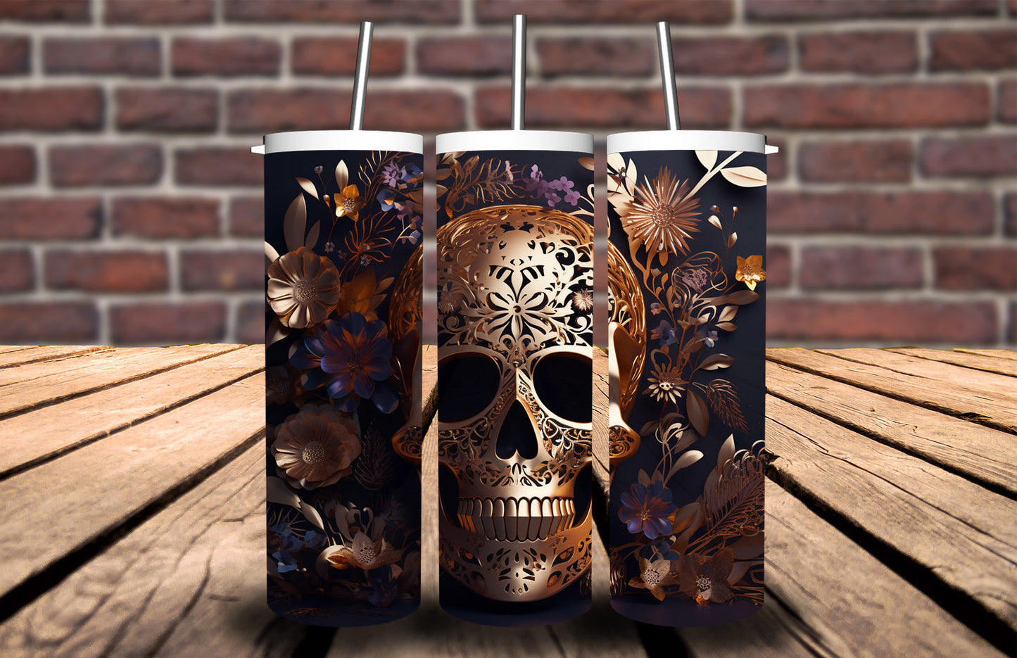 3D Golden Skull 90895 Tumbler