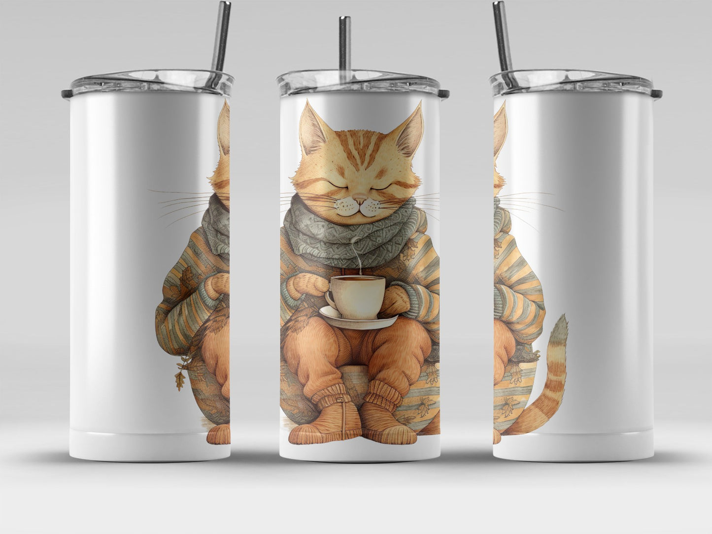 Cute Cat with Coffee Design Tumbler product type