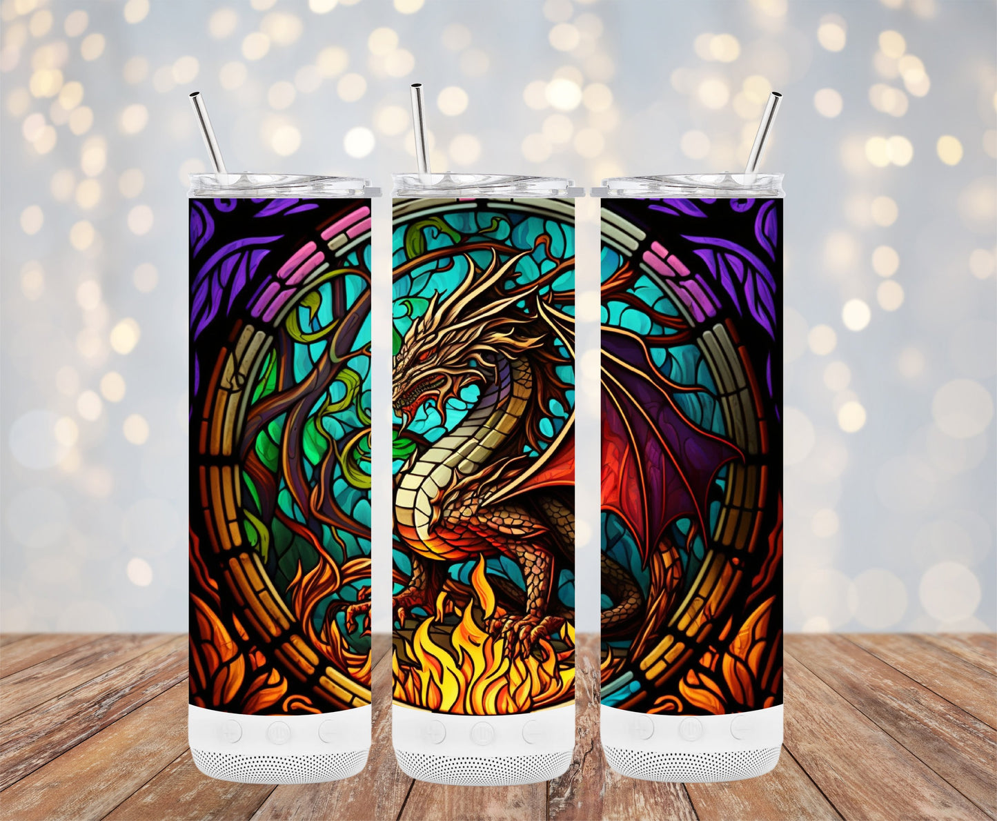 Dragon Art Stained Glass Skinny Tumbler product
