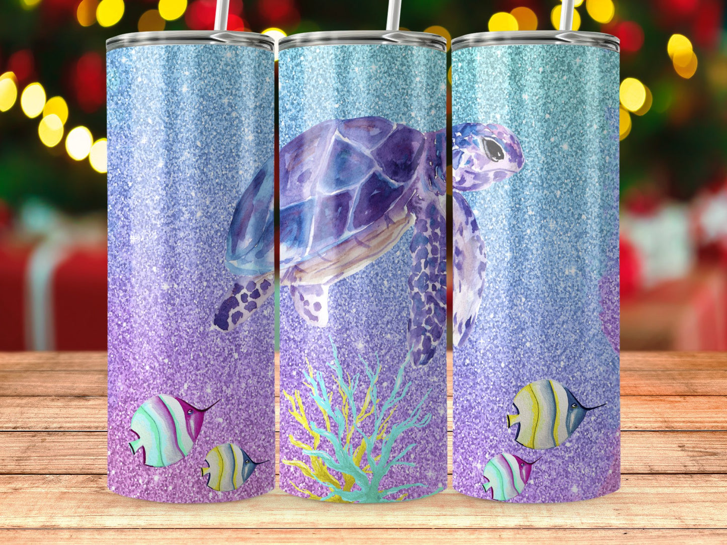 Turtle and Fish Ocean Scene Glittery Tumbler product type