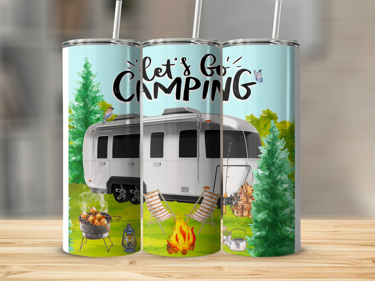 Let's Go Camping Design Travel Tumbler Drinkware Product
