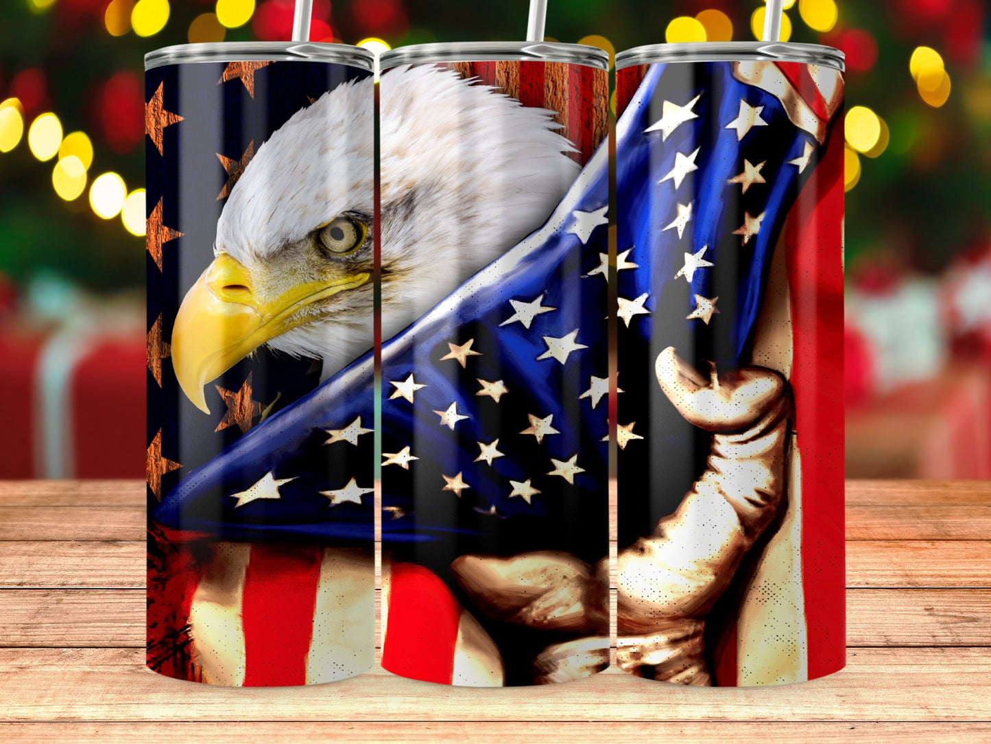 Patriotic Bald Eagle and Flag Design Tumbler product