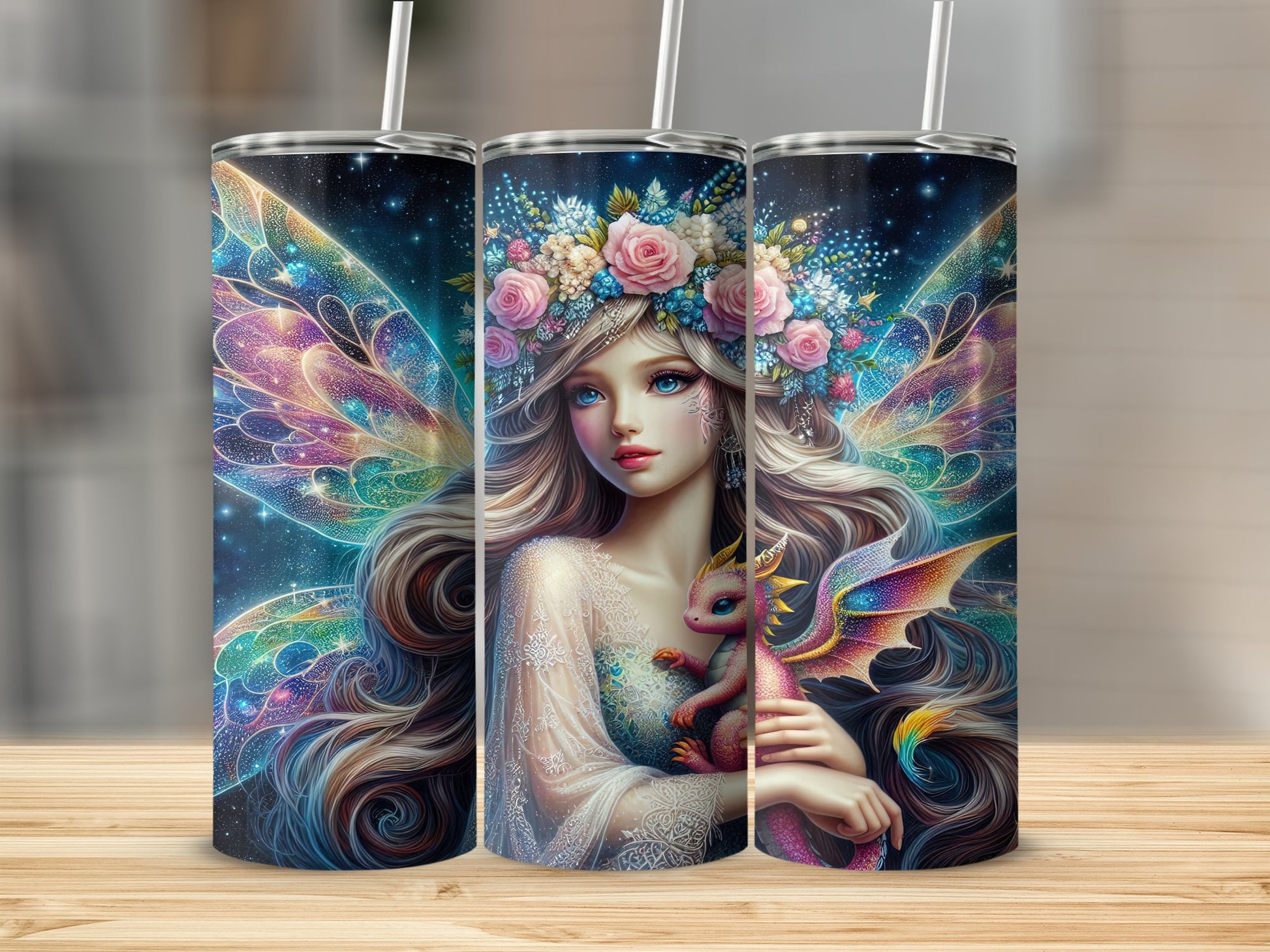 Enchanting Fairy Art with Dragon Design Tumbler product