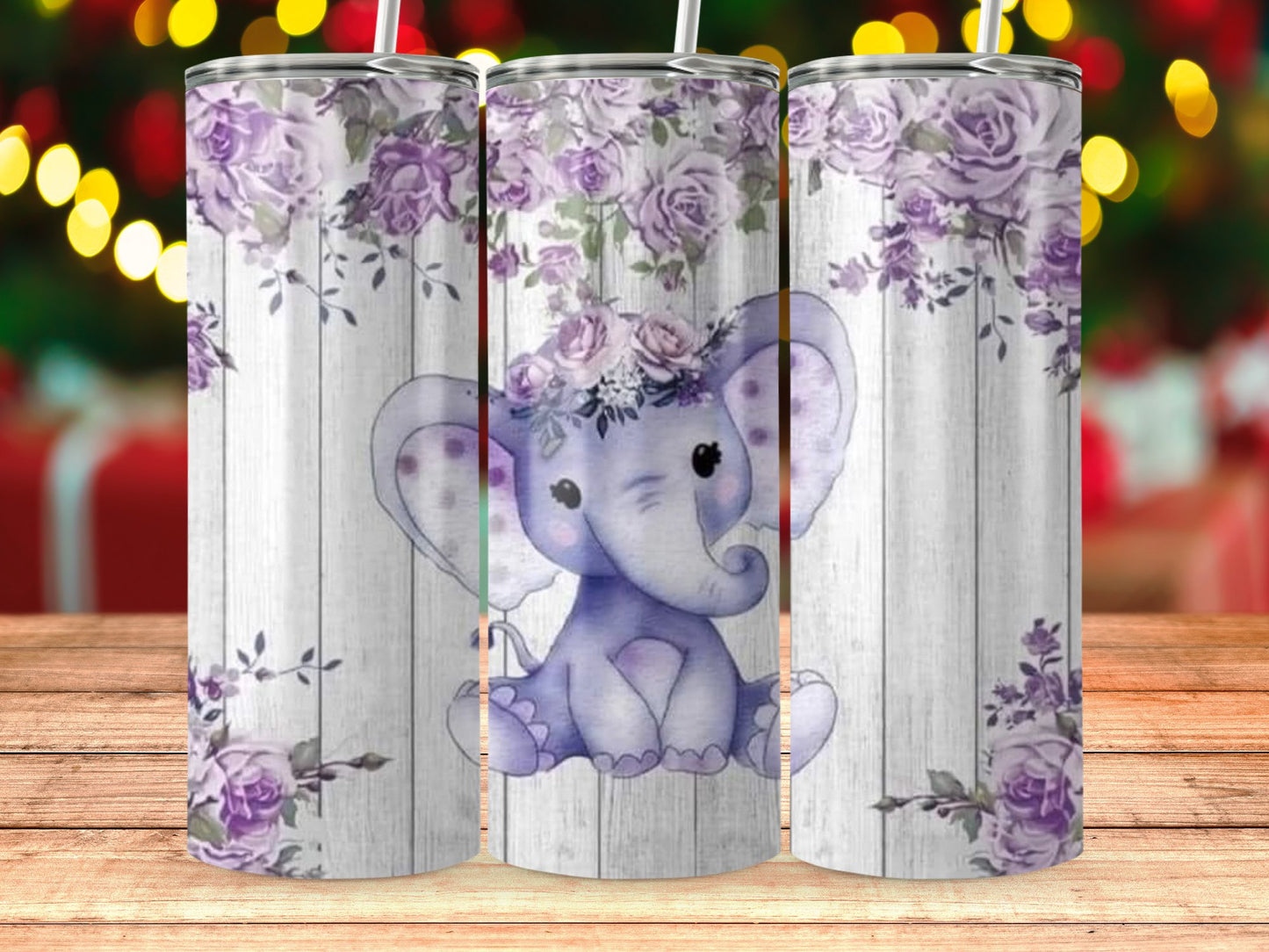 Purple Floral Elephant Design Tumbler Product