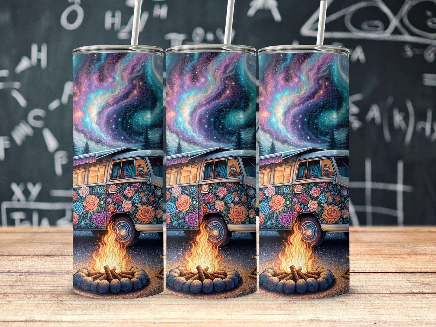 Colorful Van Campfire Under Starry Sky Tumbler product