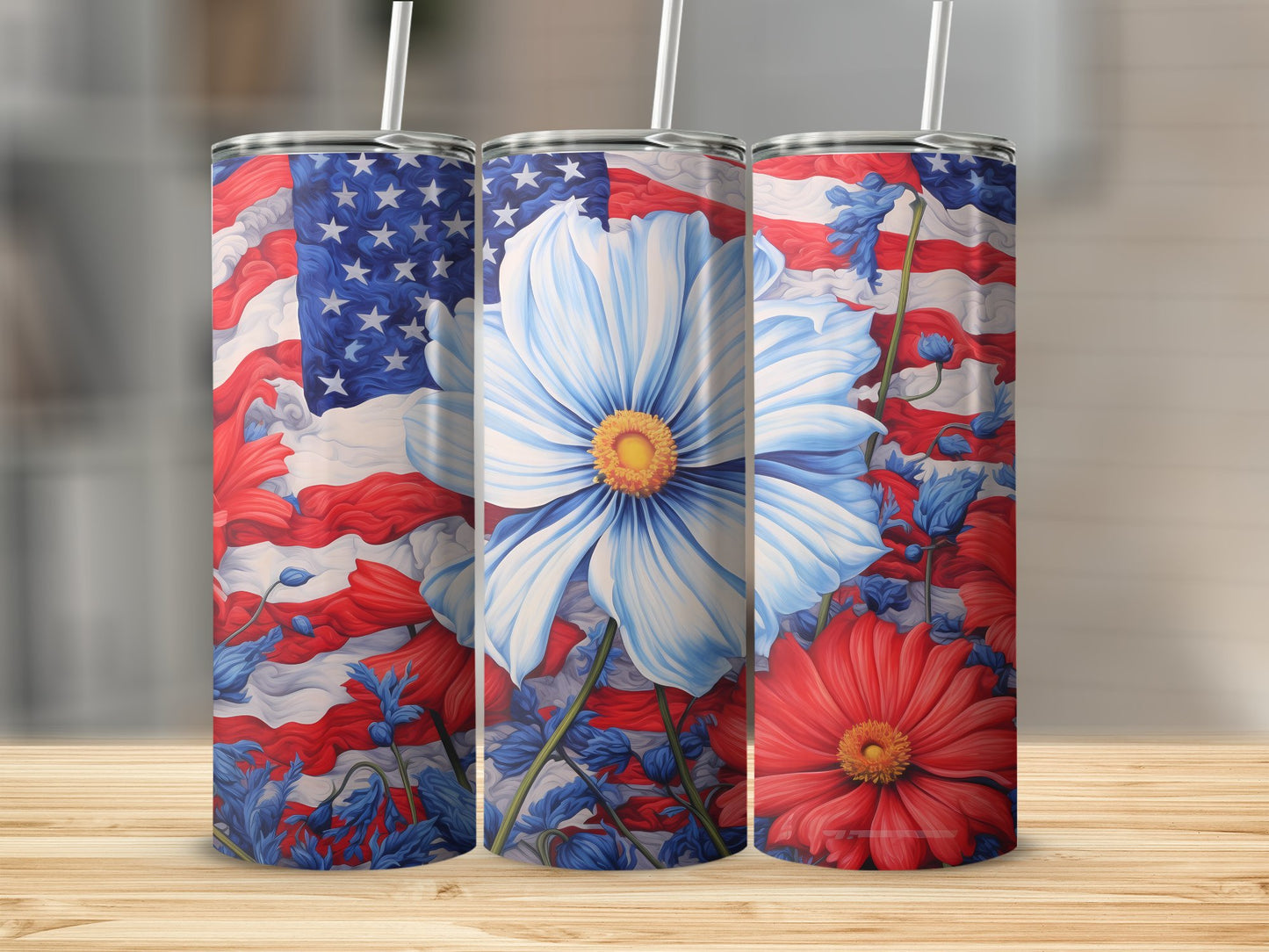 Patriotic Floral Design Tumbler with American Flag product type