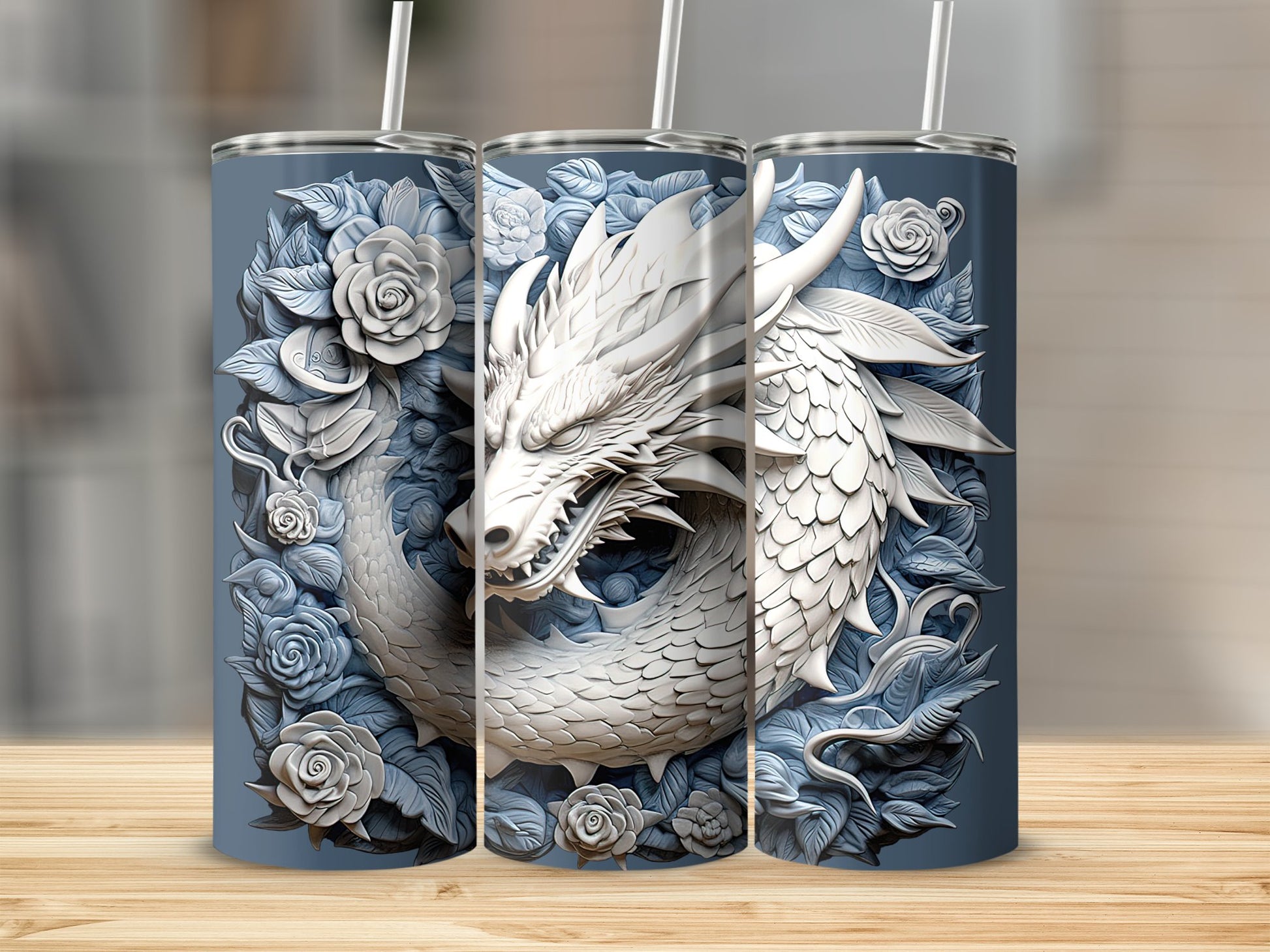 Majestic Dragon with Floral Design Insulated Tumbler product