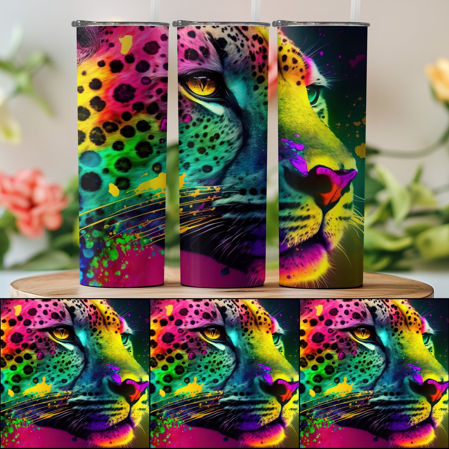 Colorful Neon Leopard Print Tumbler Eye-catching Drinkware Product