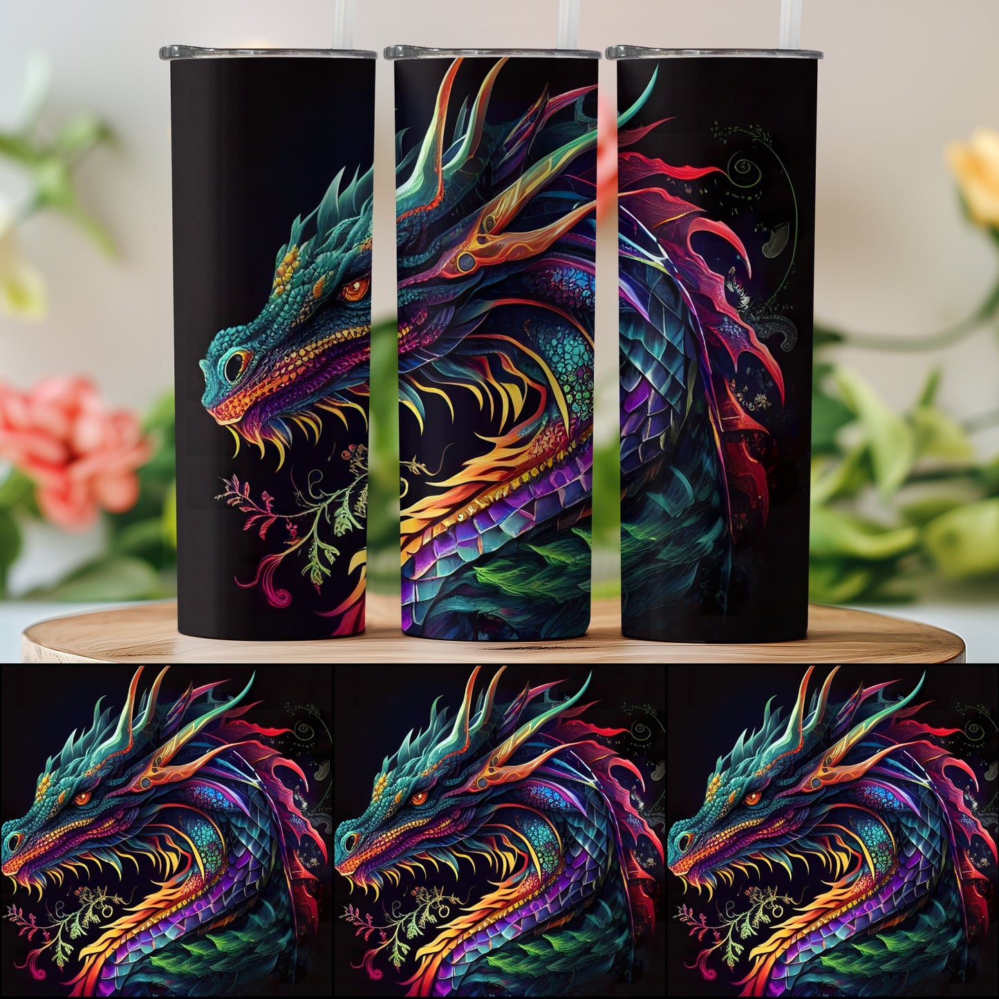 Majestic Colorful Dragon Artwork on Tumbler product