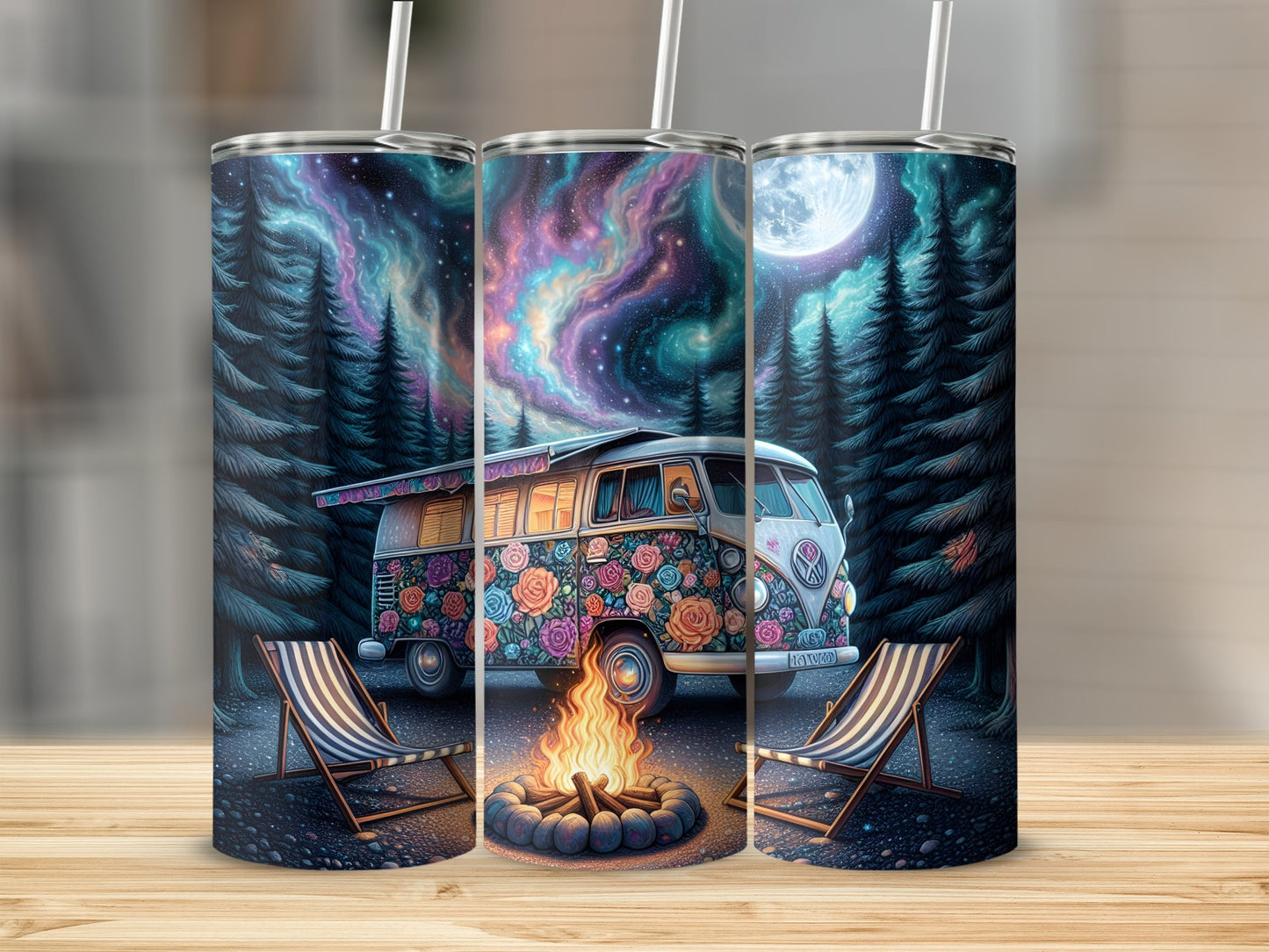 Colorful Night Sky Camper Van Scene tumbler product
