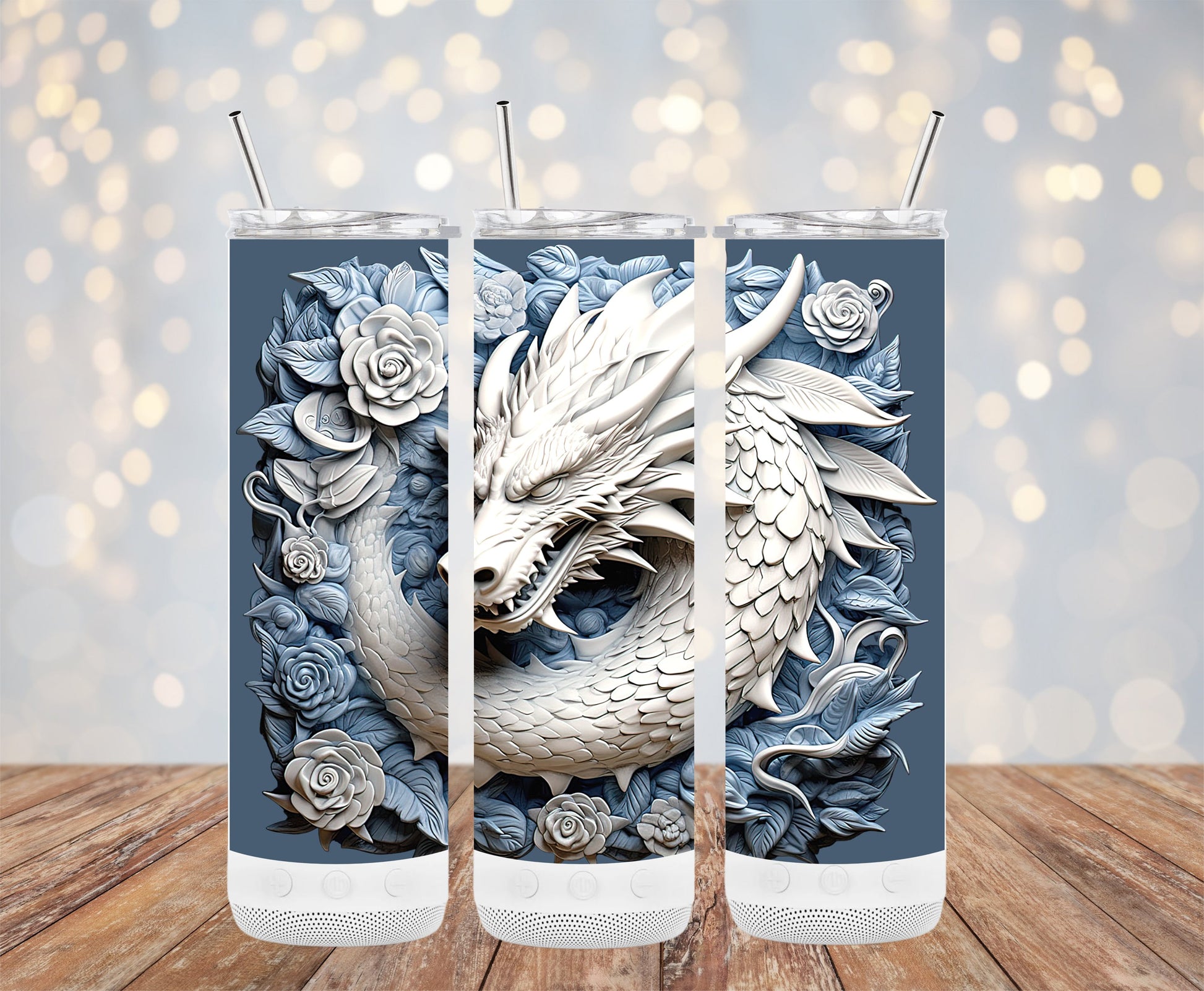 Intricately Designed Dragon and Floral Insulated Product