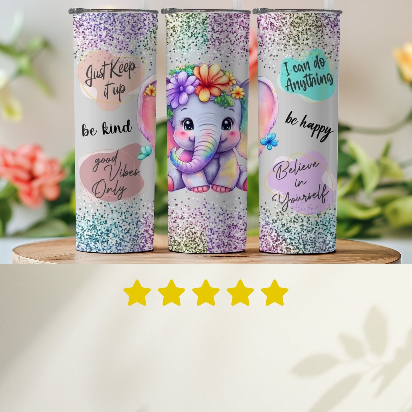 Inspirational Floral Elephant Design Tumbler product