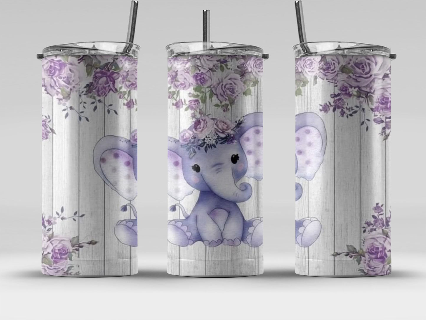 Purple Elephant and Roses Design Travel Mug Product