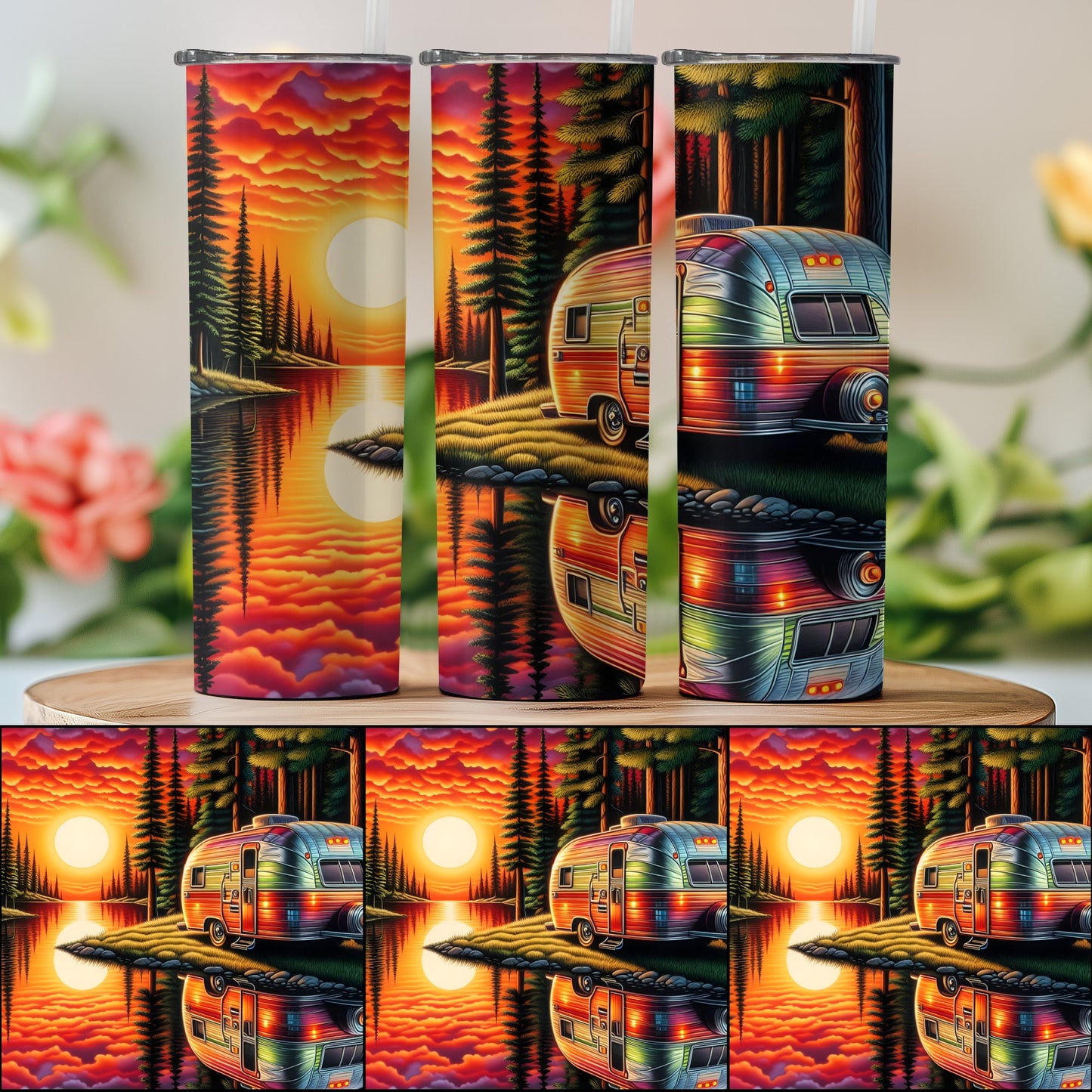 Vintage Sunset Lake Camper Design Tumbler product type