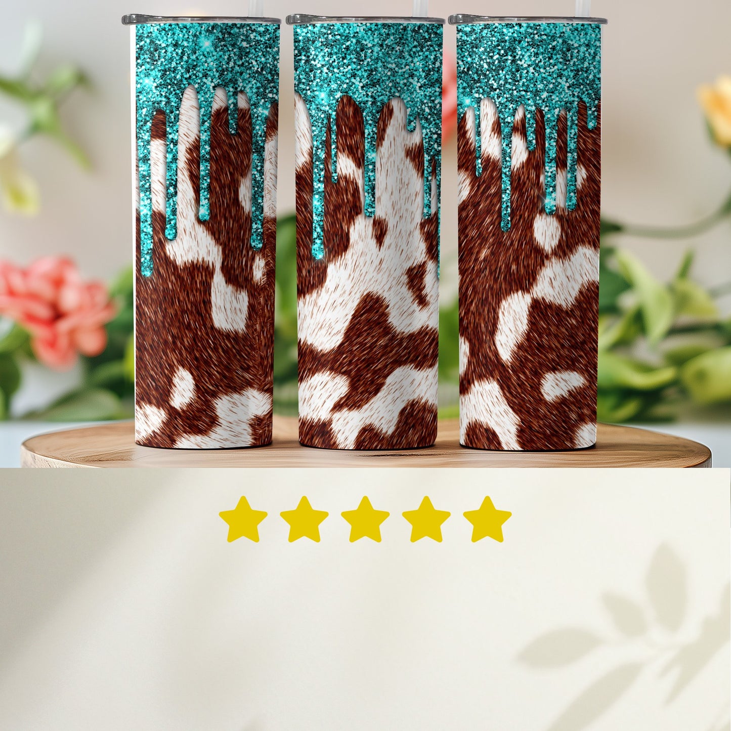 Teal Glitter and Cow Print Tall Drink Tumbler product