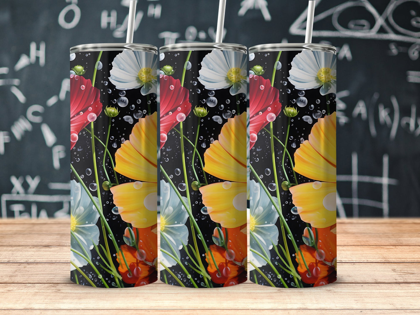 Colorful Floral Design on a Black Background Tumbler product type