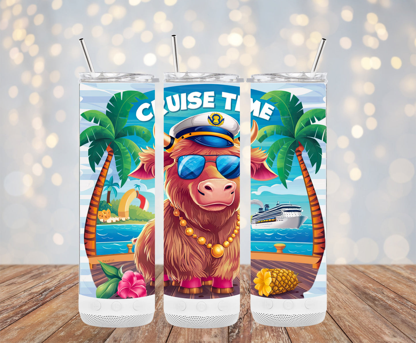 Cruise Time Cow Palm Trees Vacation Tumbler product