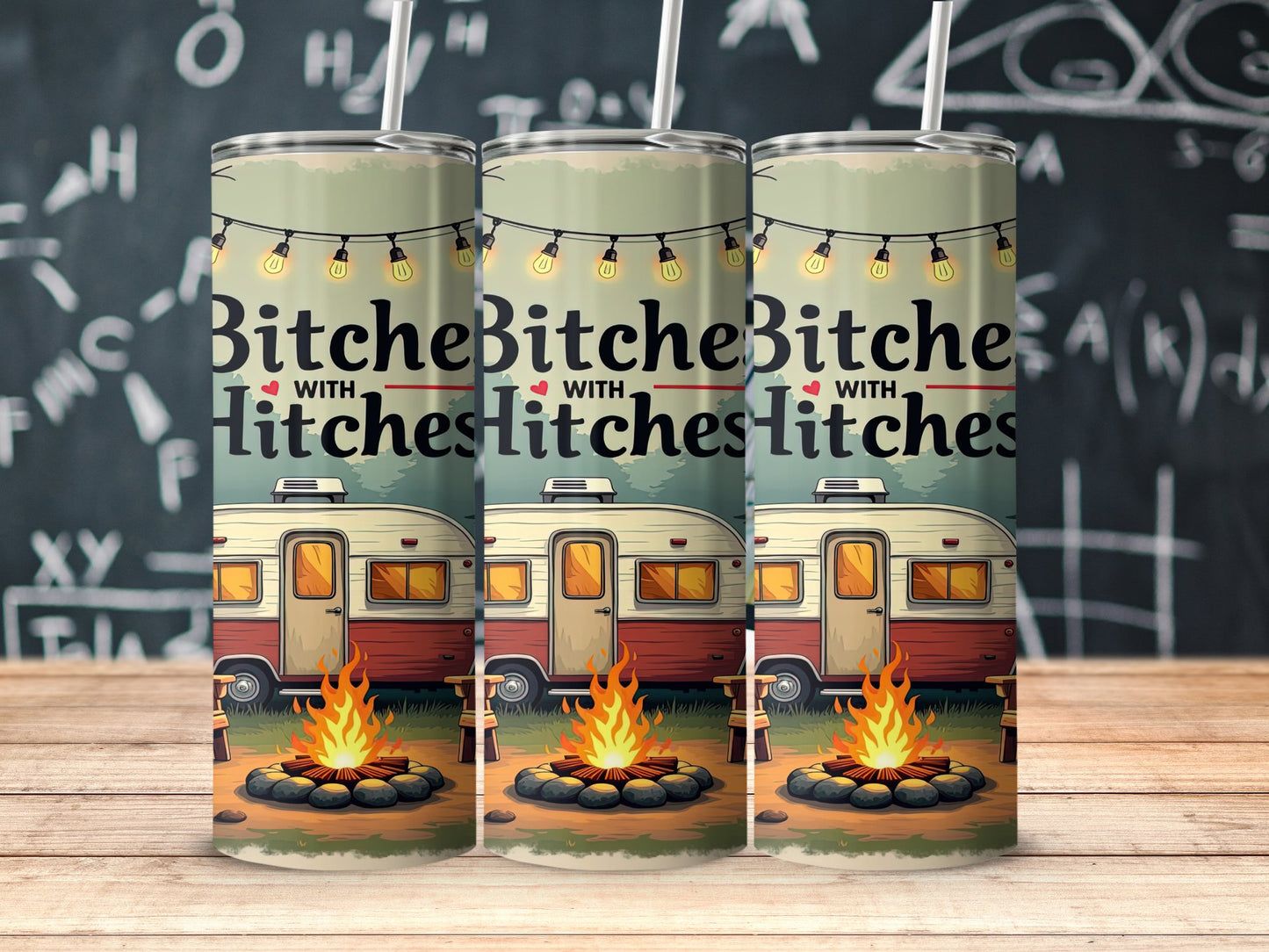 Bitches with Hitches Camping RV Fire Pit tumbler product