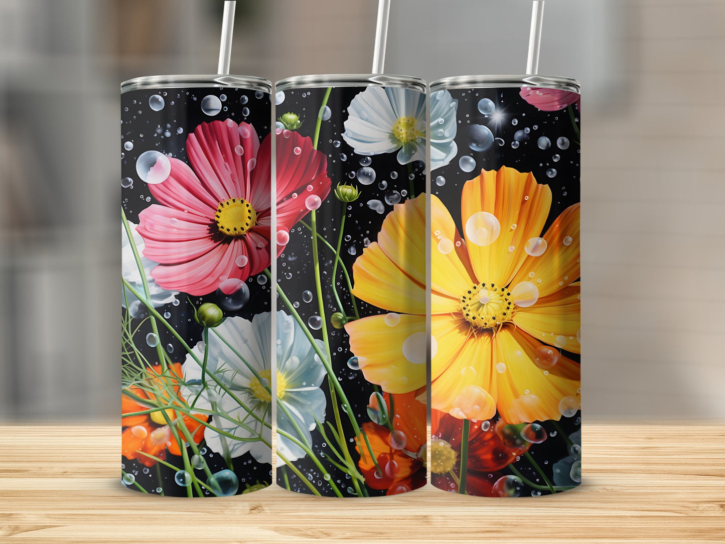Floral Design Tumbler with Straw Drinkware product