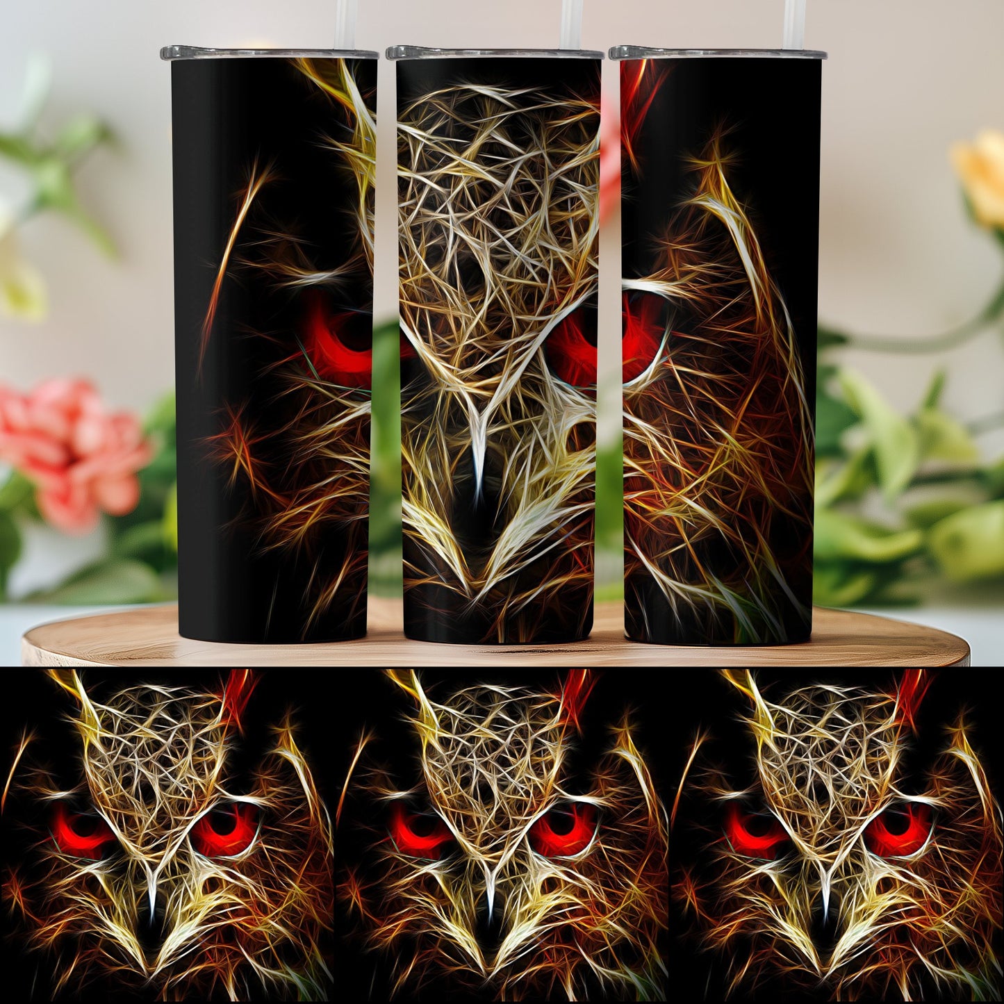 Fiery Animated Owl Themed Travel Tumbler product