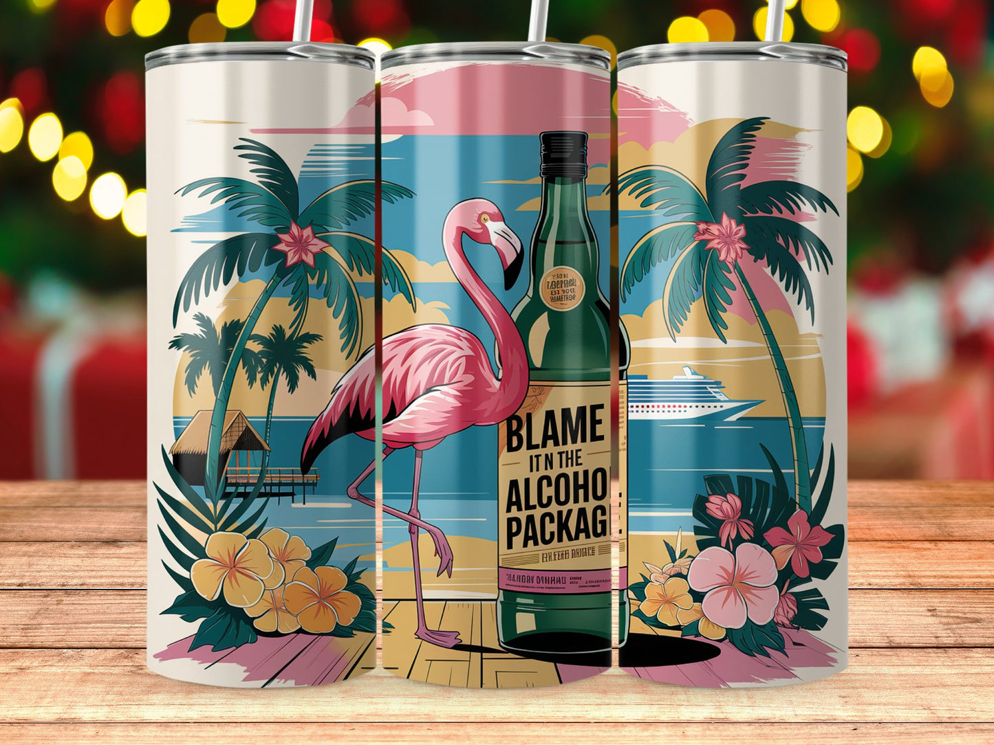 Tropical Flamingo Ocean Scene Steel Drink Tumbler product