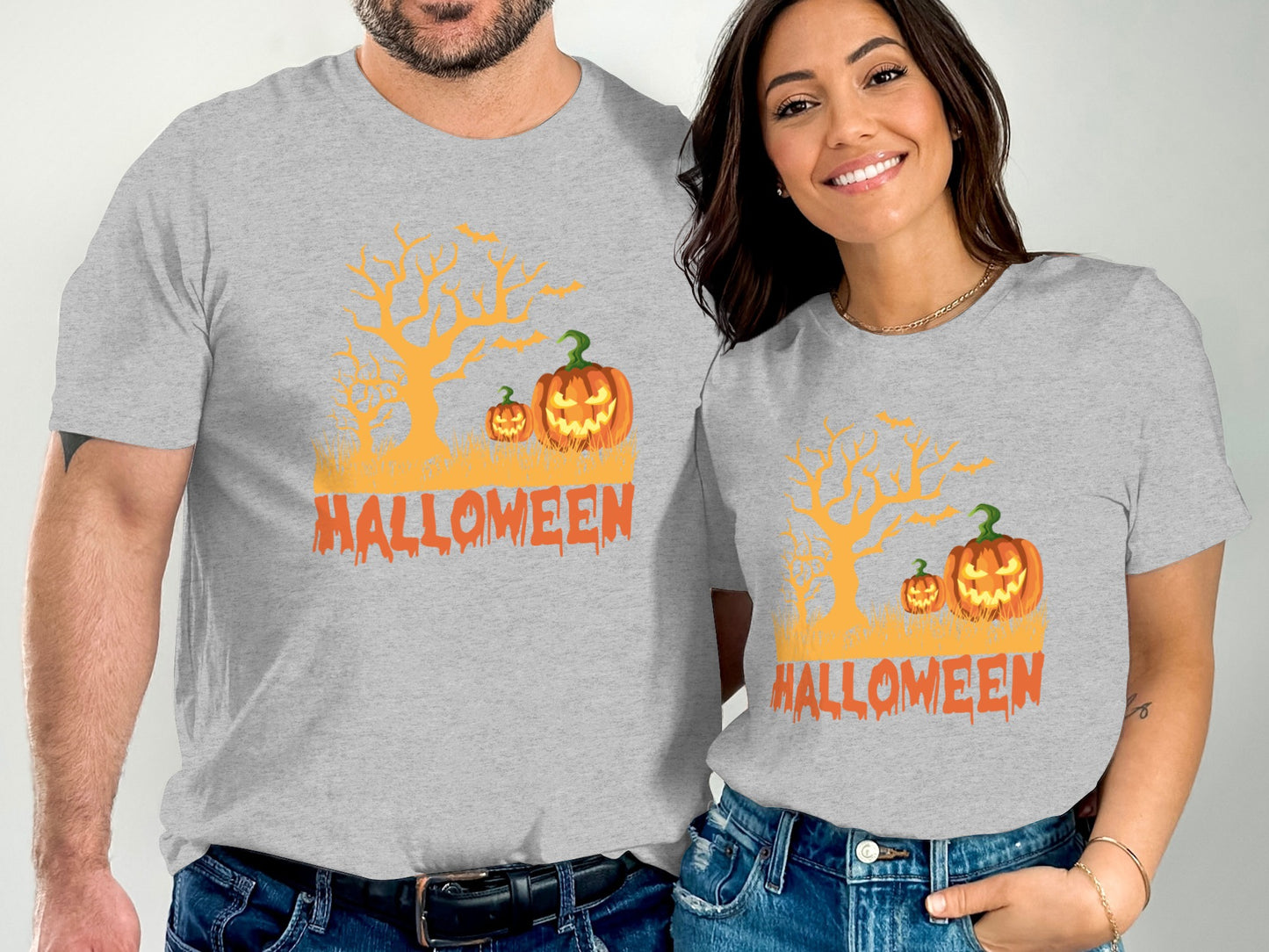 Halloween Pumpkin Tree Grey Graphic T-Shirt product