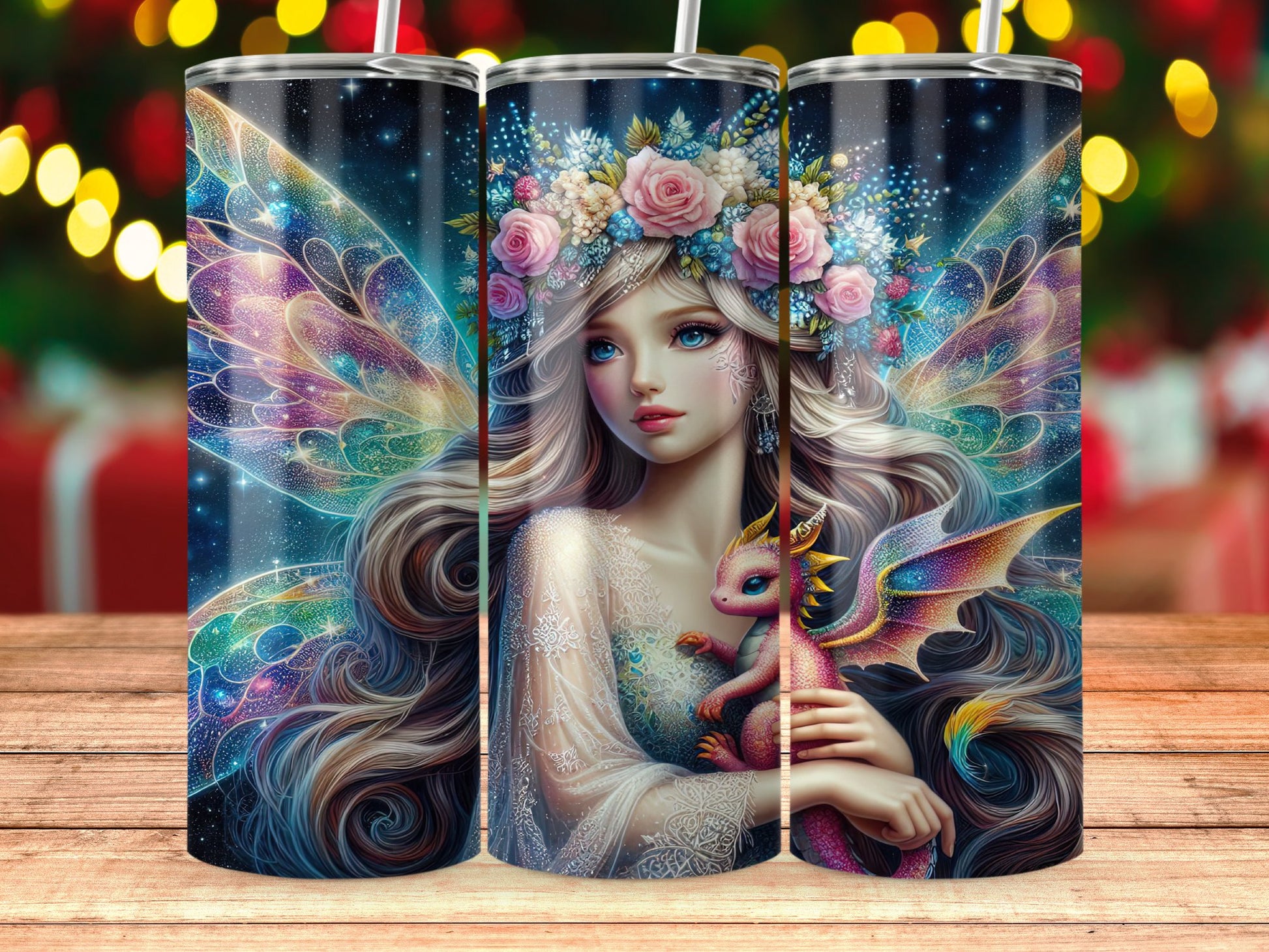 Fairy Lady with Dragon Full Wrap Skinny Tumbler product type