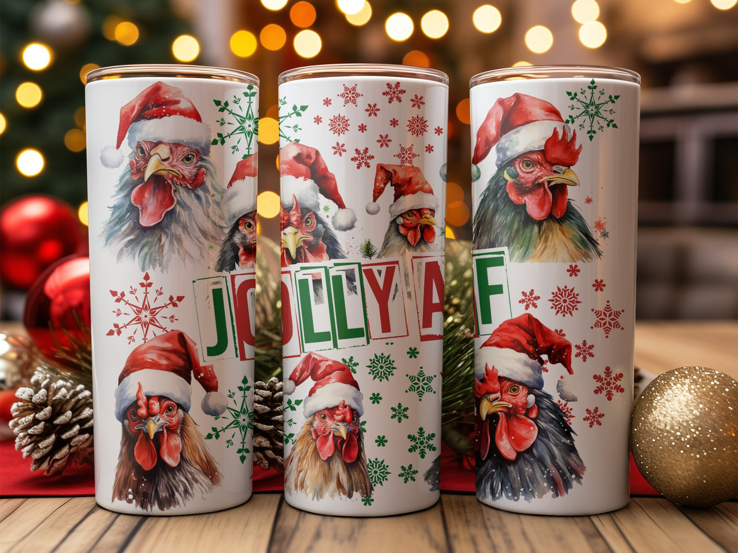 Jolly AF Chicken Festive Santa Hat Design Tumblers 6649728