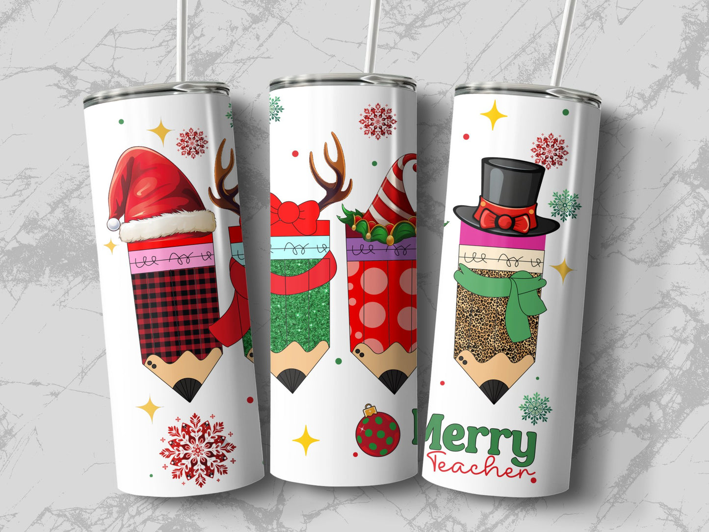 Festive Merry Teacher Holiday Pencil Design Tumblers 6649729