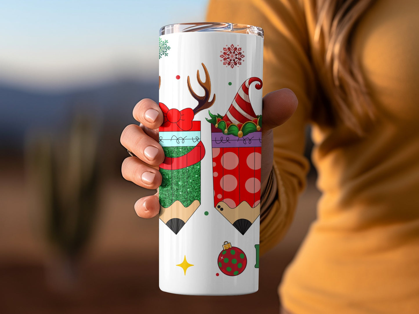 Festive Merry Teacher Holiday Pencil Design Tumblers 6649729
