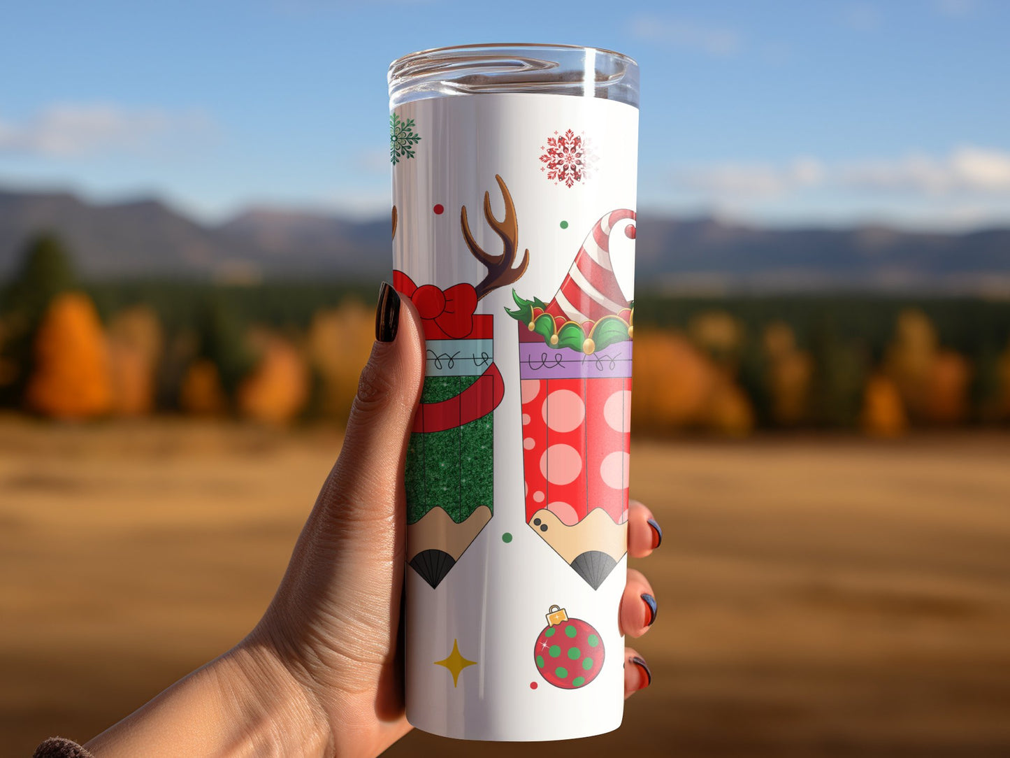 Festive Merry Teacher Holiday Pencil Design Tumblers 6649729