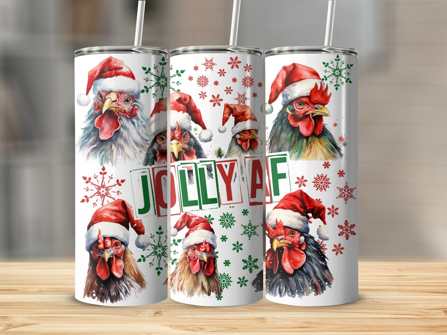 Jolly AF Chicken Festive Santa Hat Design Tumblers 6649728
