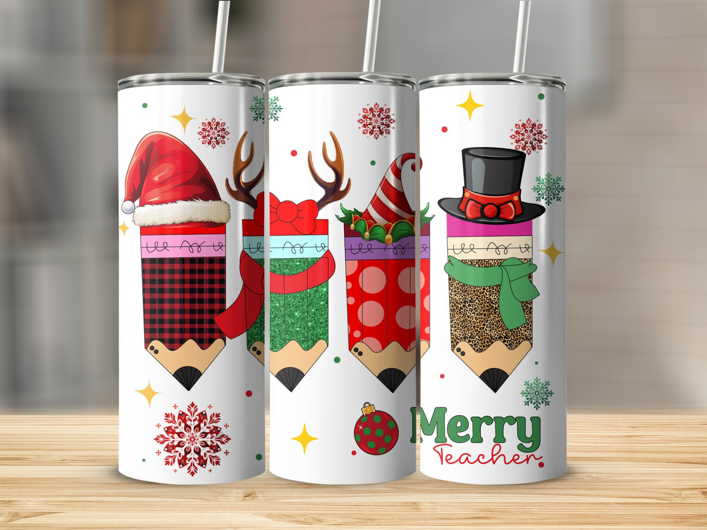 Festive Merry Teacher Holiday Pencil Design Tumblers 6649729
