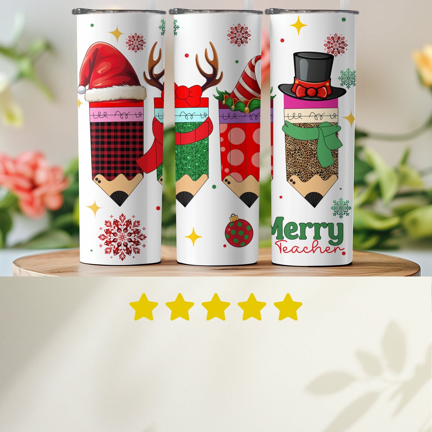 Festive Merry Teacher Holiday Pencil Design Tumblers 6649729