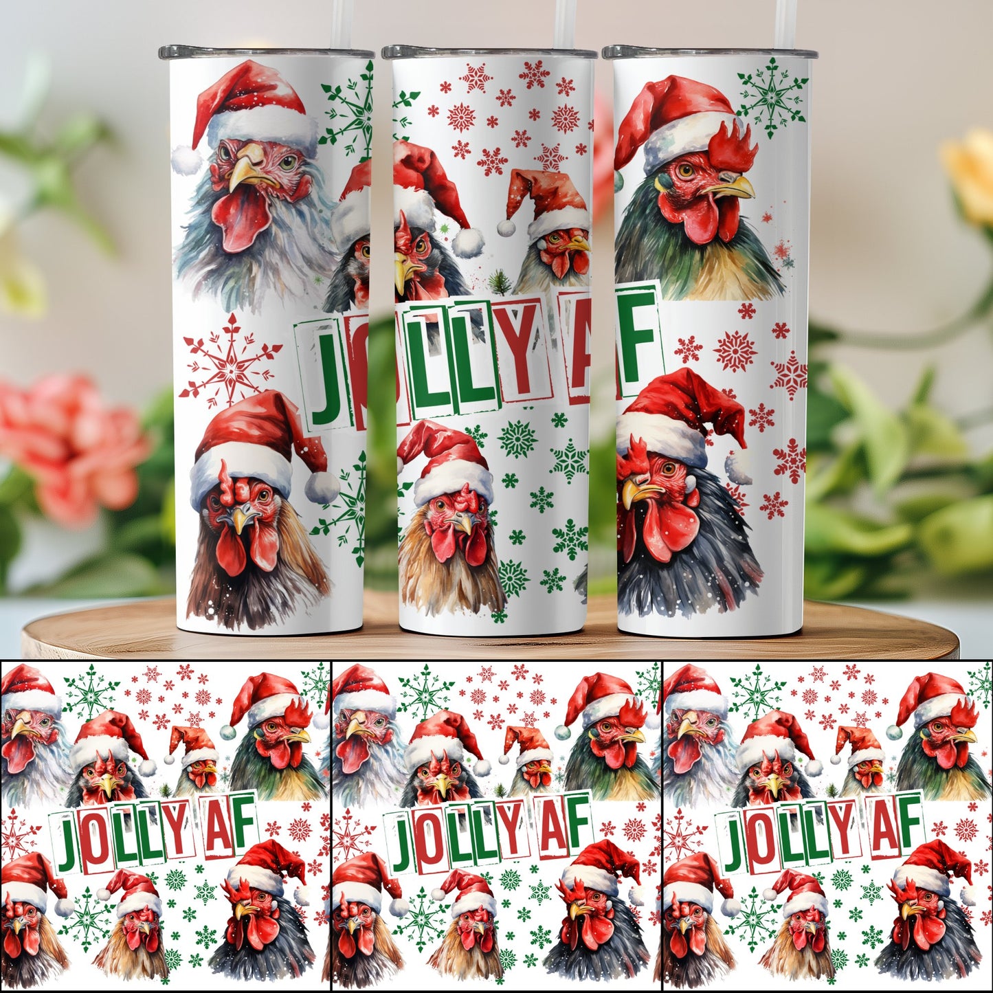 Jolly AF Chicken Festive Santa Hat Design Tumblers 6649728