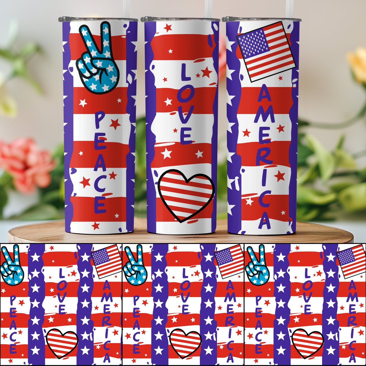 Patriotic USA Peace Love and Stars (4th July Tumblers) 8371273