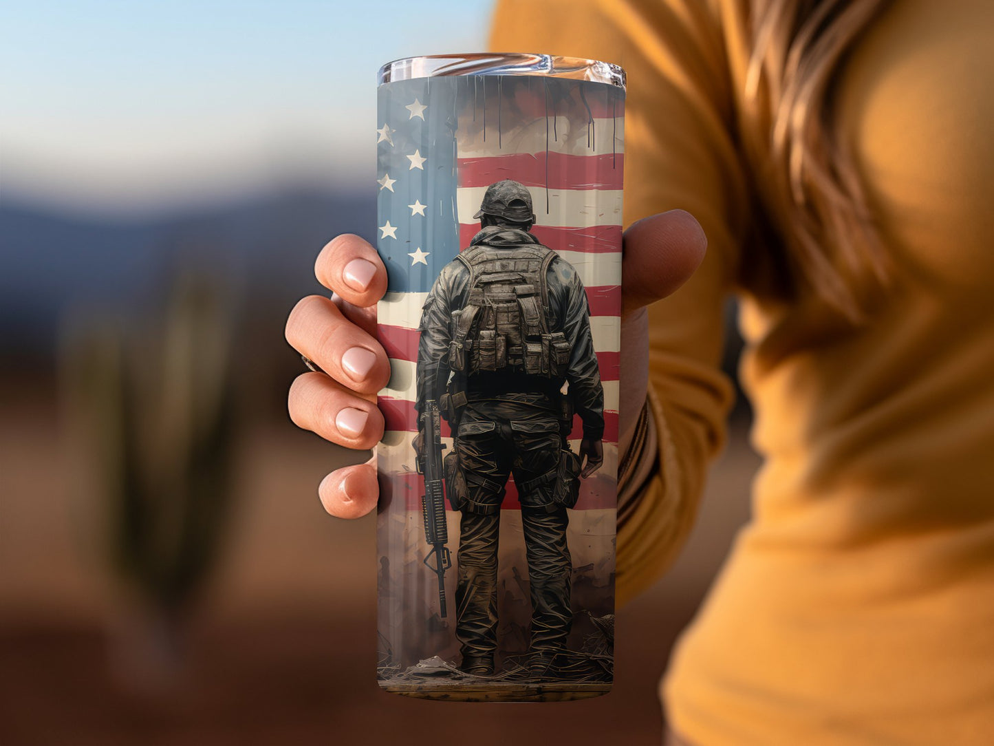 Patriotic Soldier Silhouette with Flag (4th July Tumblers) 8371276