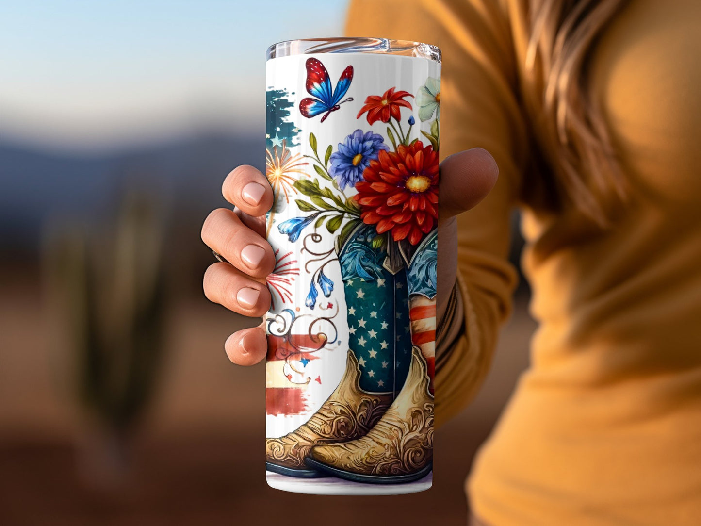 Patriotic Boots with Flowers and Butterflies (4th July Tumblers) 8371285