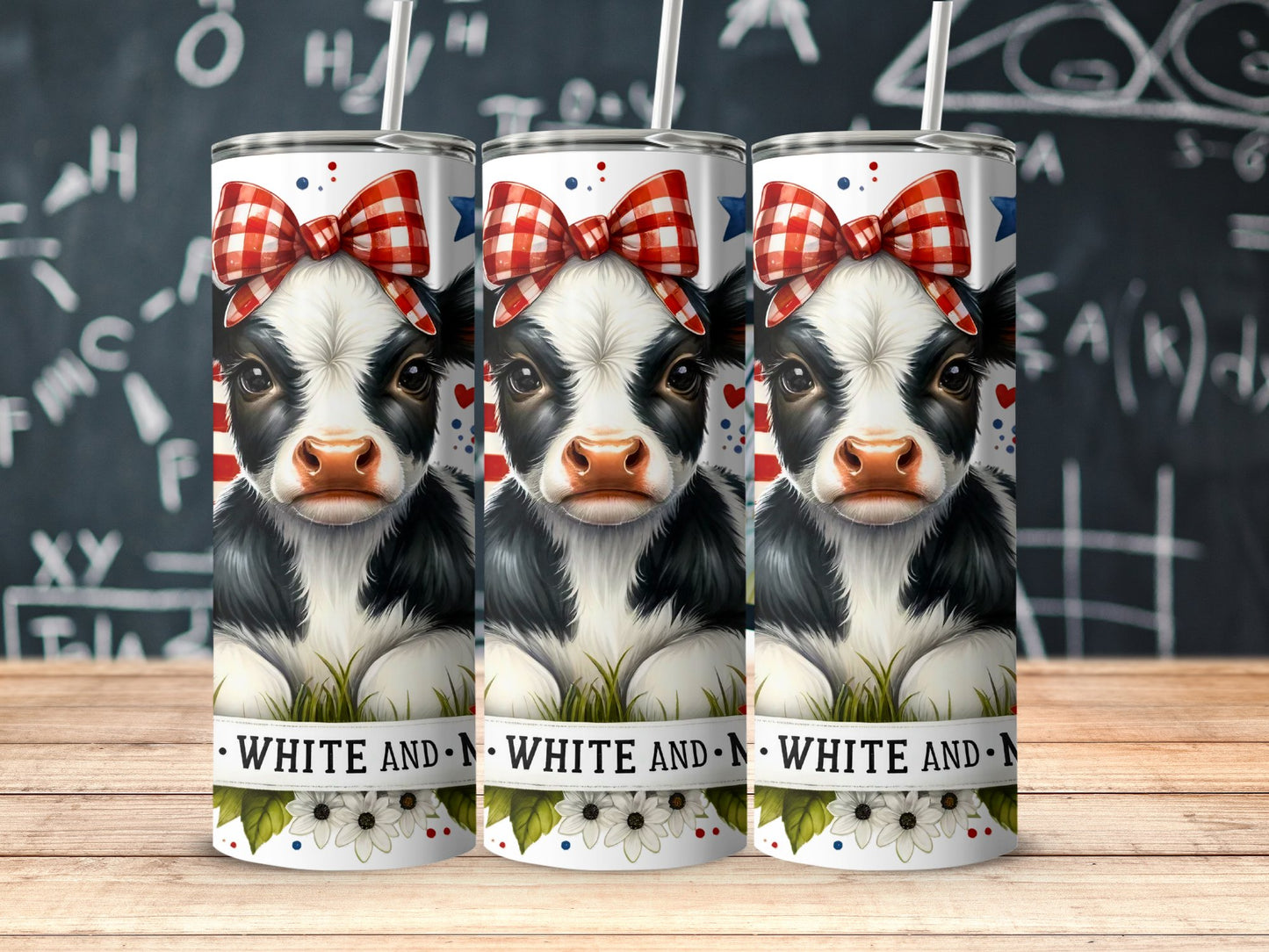 Patriotic Cow with American Flag and Sunflowers (4th July Tumblers) 8371271