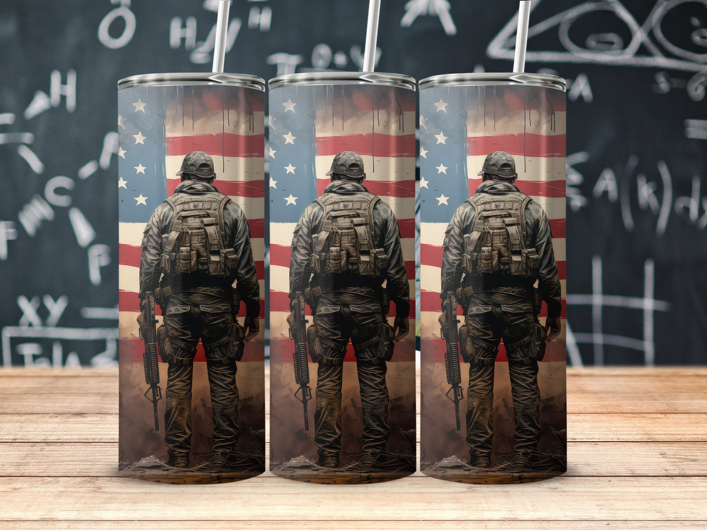 Patriotic Soldier Silhouette with Flag (4th July Tumblers) 8371276