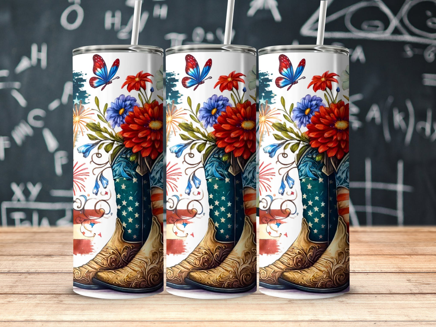 Patriotic Boots with Flowers and Butterflies (4th July Tumblers) 8371285